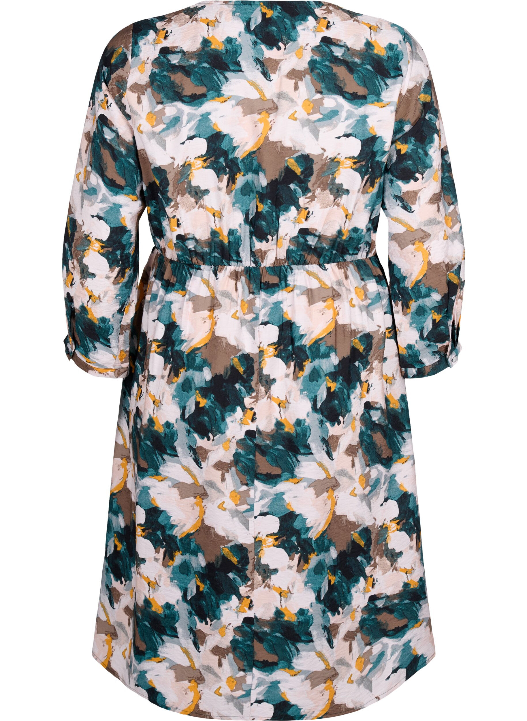 Zizzi Viscose jurk met print en los strikkoord, Duck Gr. Forest AOP, Packshot image number 1