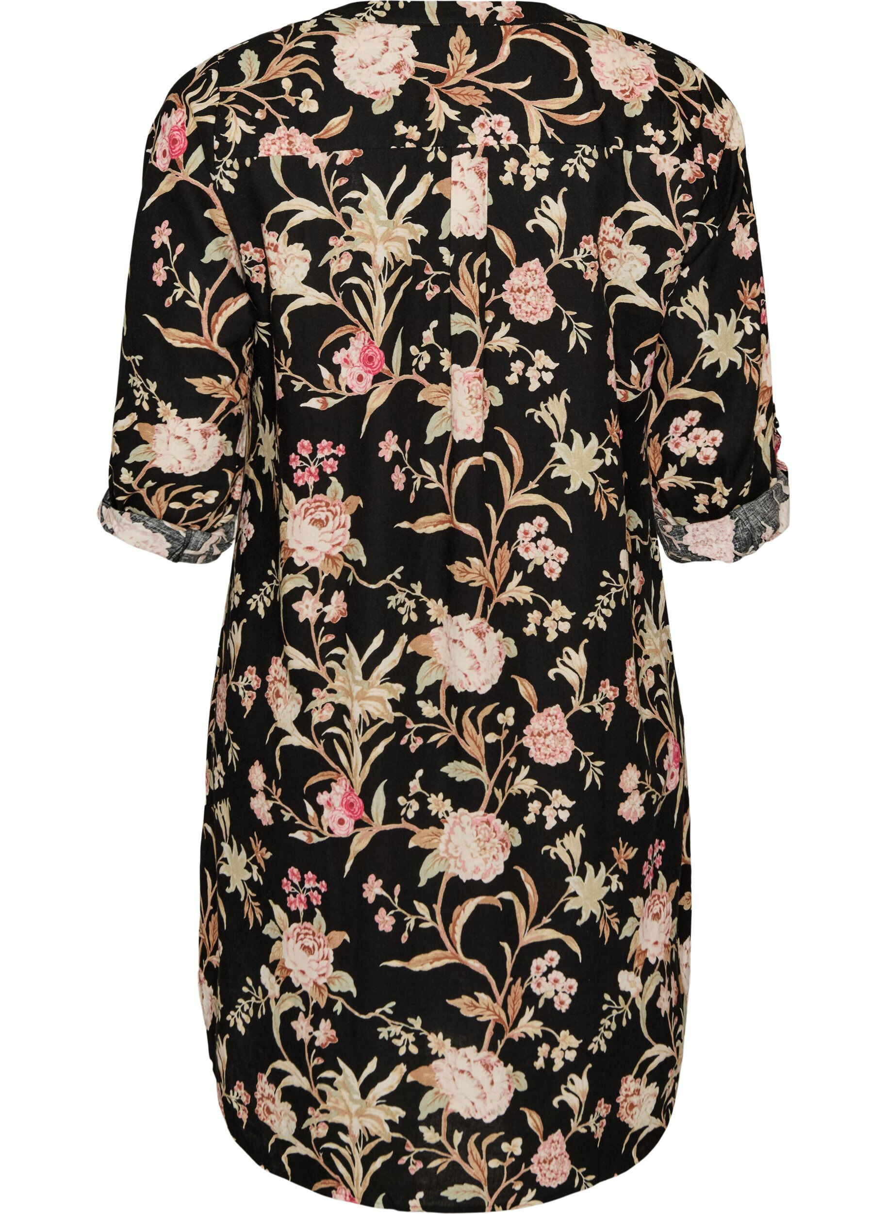 ZizziLang shirt in linnen en viscose, Zwart, Packshot image number 1