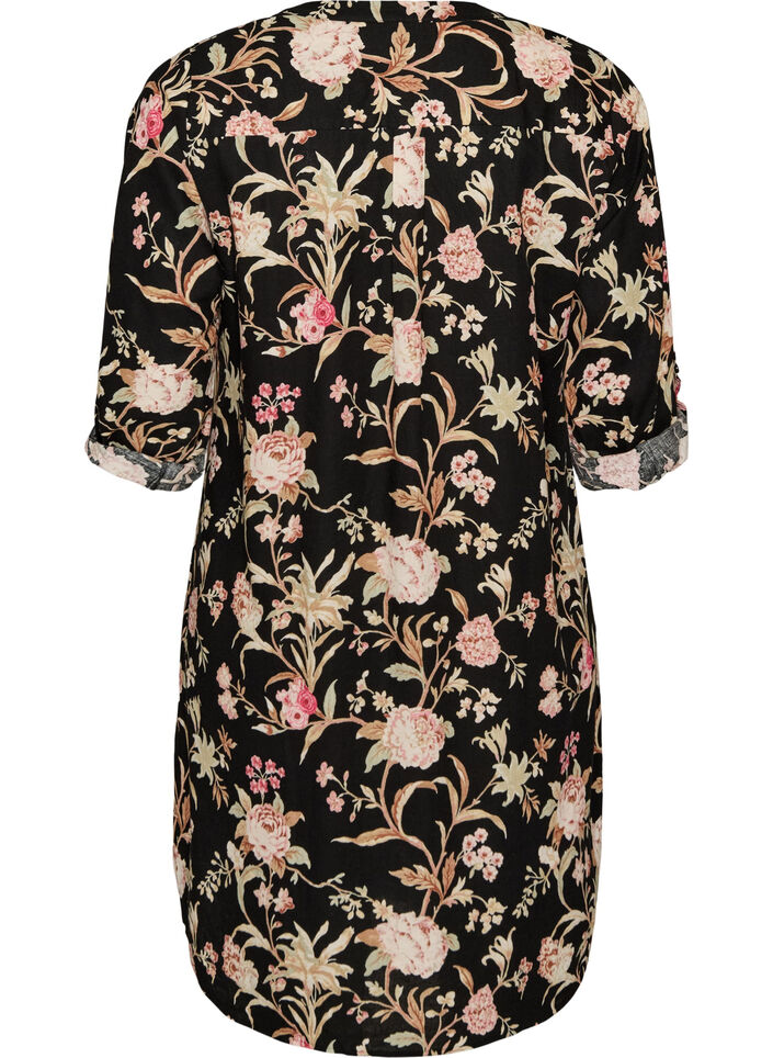 Lang shirt in linnen en viscose, Zwart, Packshot image number 1