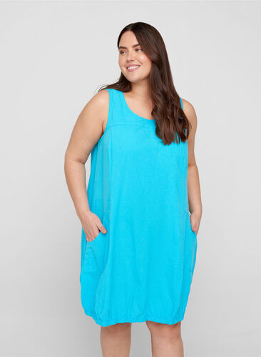 Mouwloze katoenen jurk, River Blue, Model image number 0