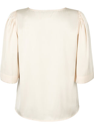 Satijnen blouse met halflange mouwen, Champagne, Packshot image number 1