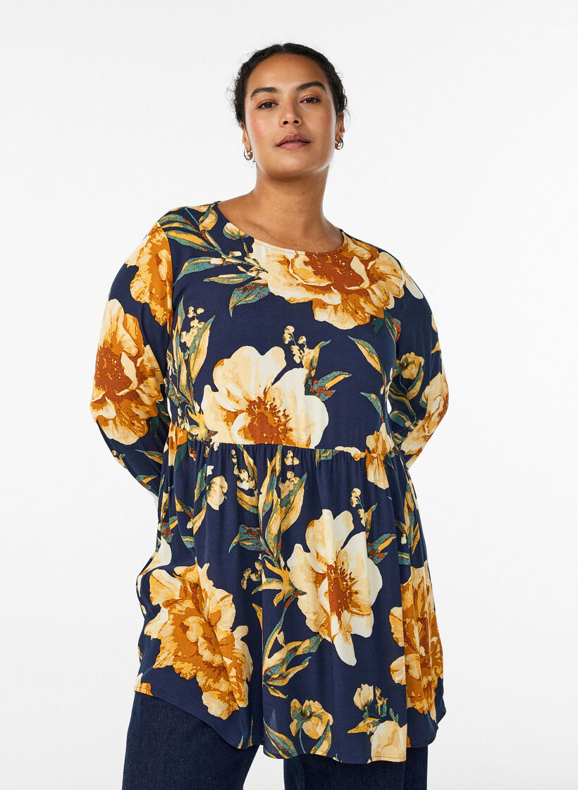 Lange mouwen tuniek met een naad, Blauw, Model image number 0