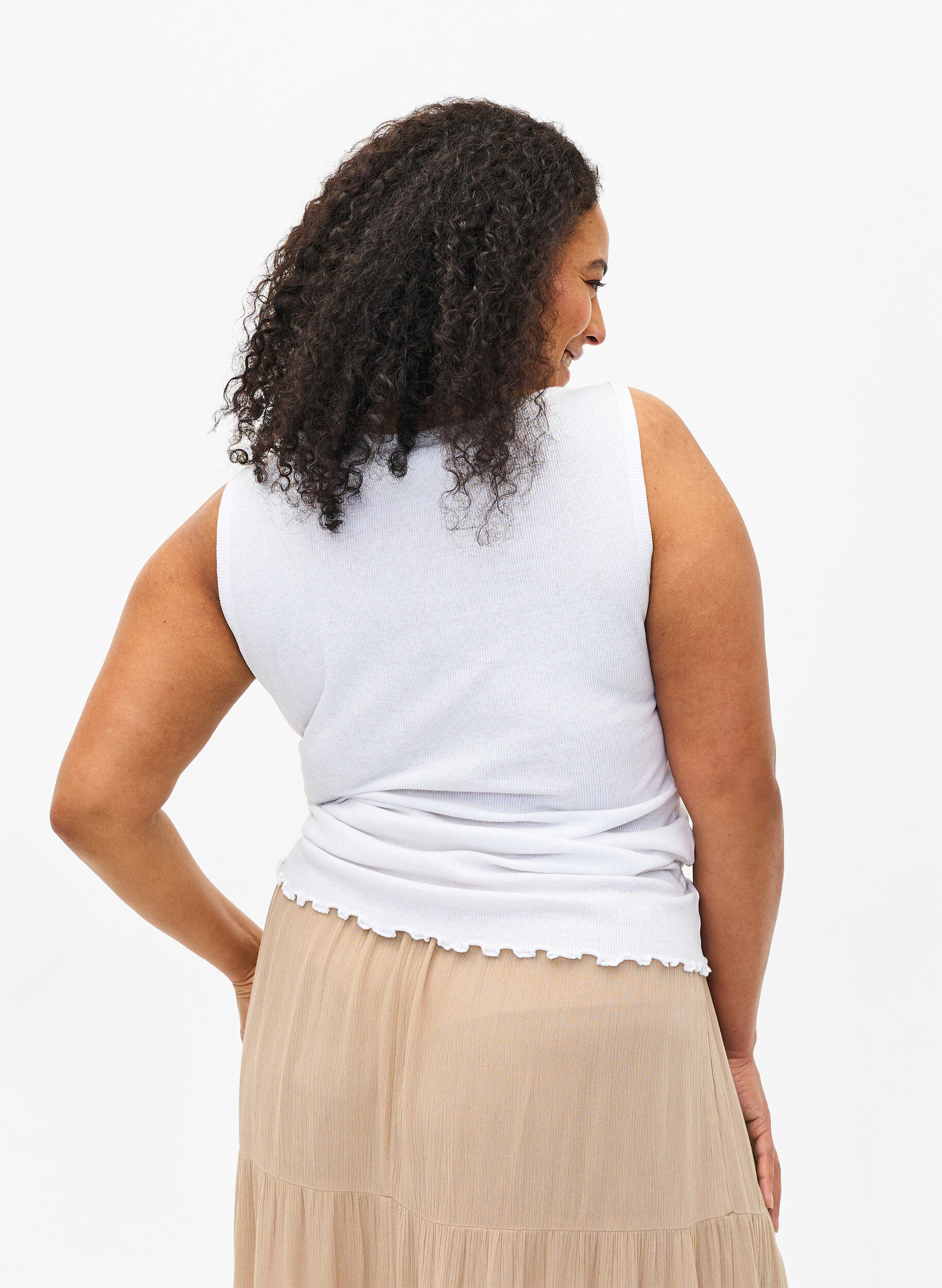 Zizzi Ribtanktop met knopen, Bright White, Model image number 1