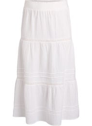 A-line midi skirt in cotton muslin with crochet band, Wit