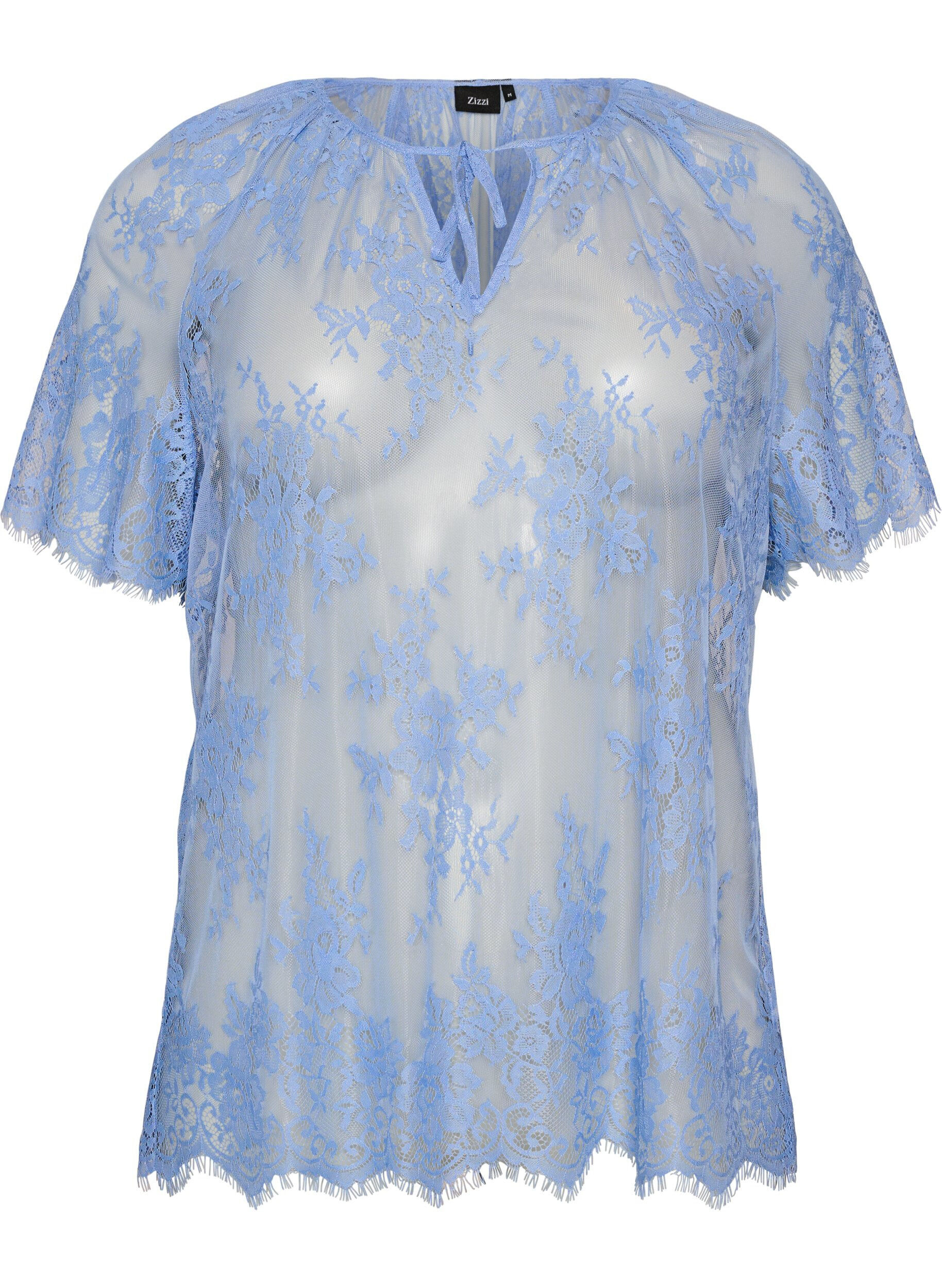 Korte mouwen kanten blouse met striksluiting