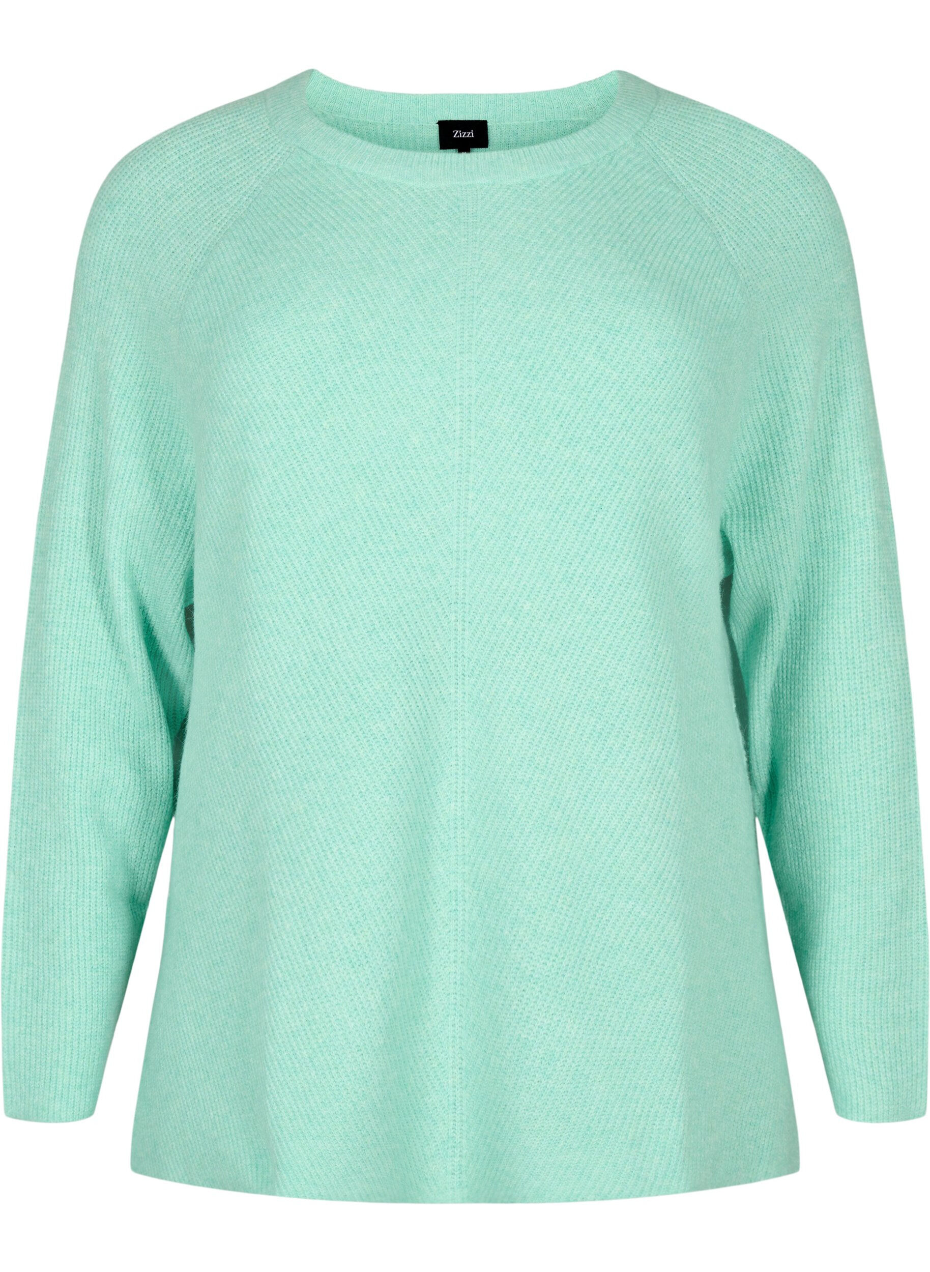Zizzi Gem&ecirc;leerde pullover met zijsplit, Cabbage/White, Packshot image number 0