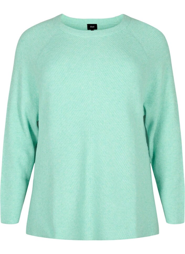 Gemêleerde pullover met zijsplit, Cabbage/White, Packshot image number 0