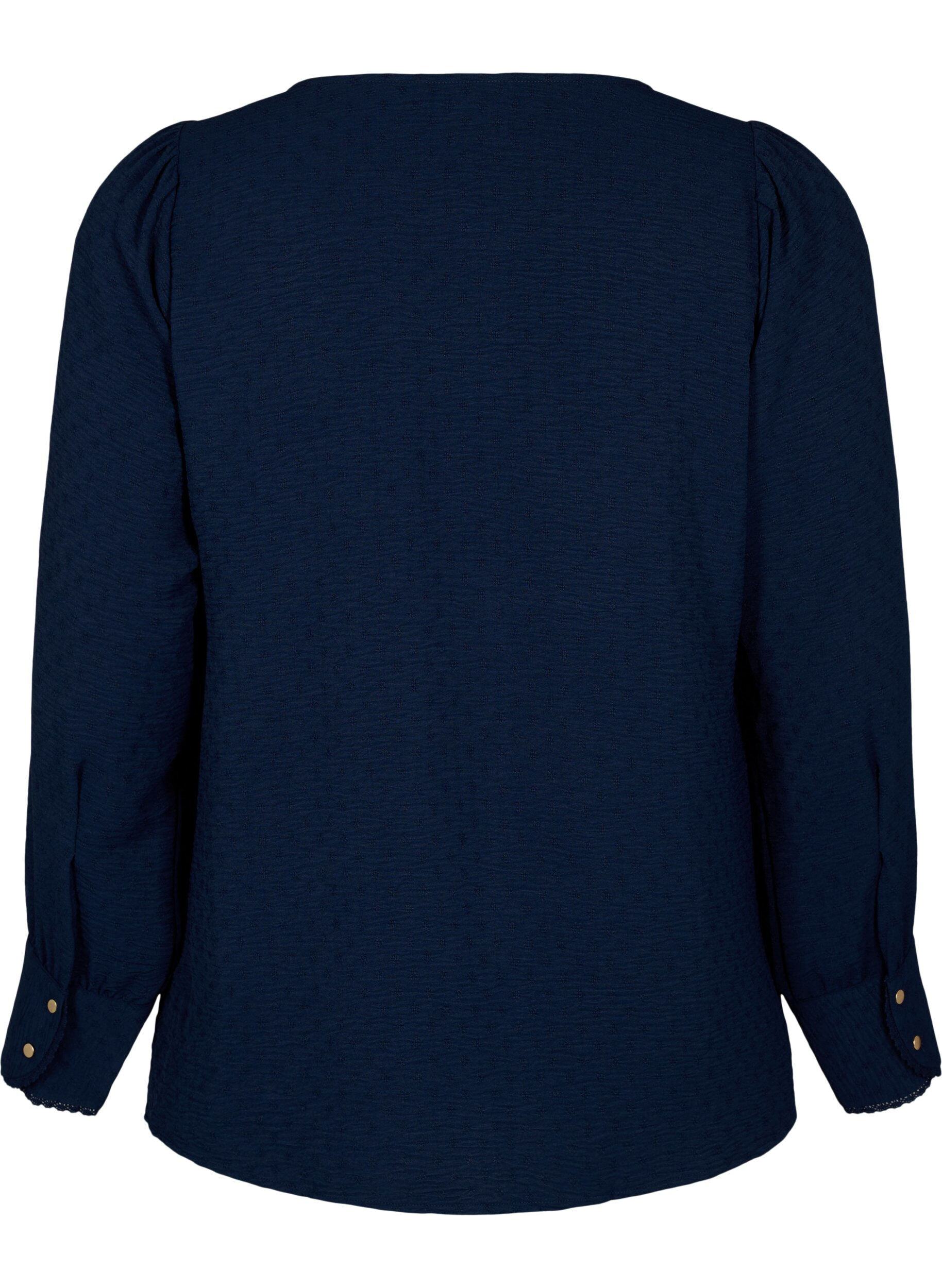 Zizzi Blouse met lange mouwen en textuur, Navy Blazer, Packshot image number 1