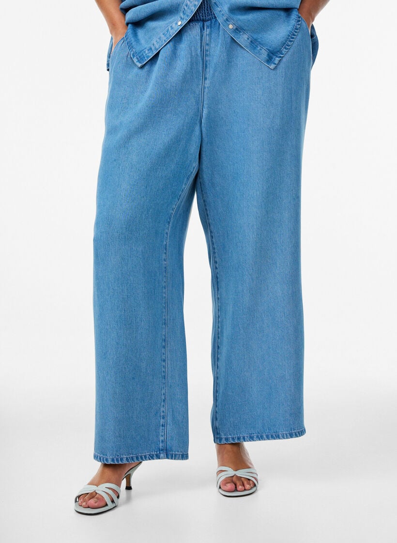 Lyocell broek met wide fit en denimlook, Blauw, Model image number 2
