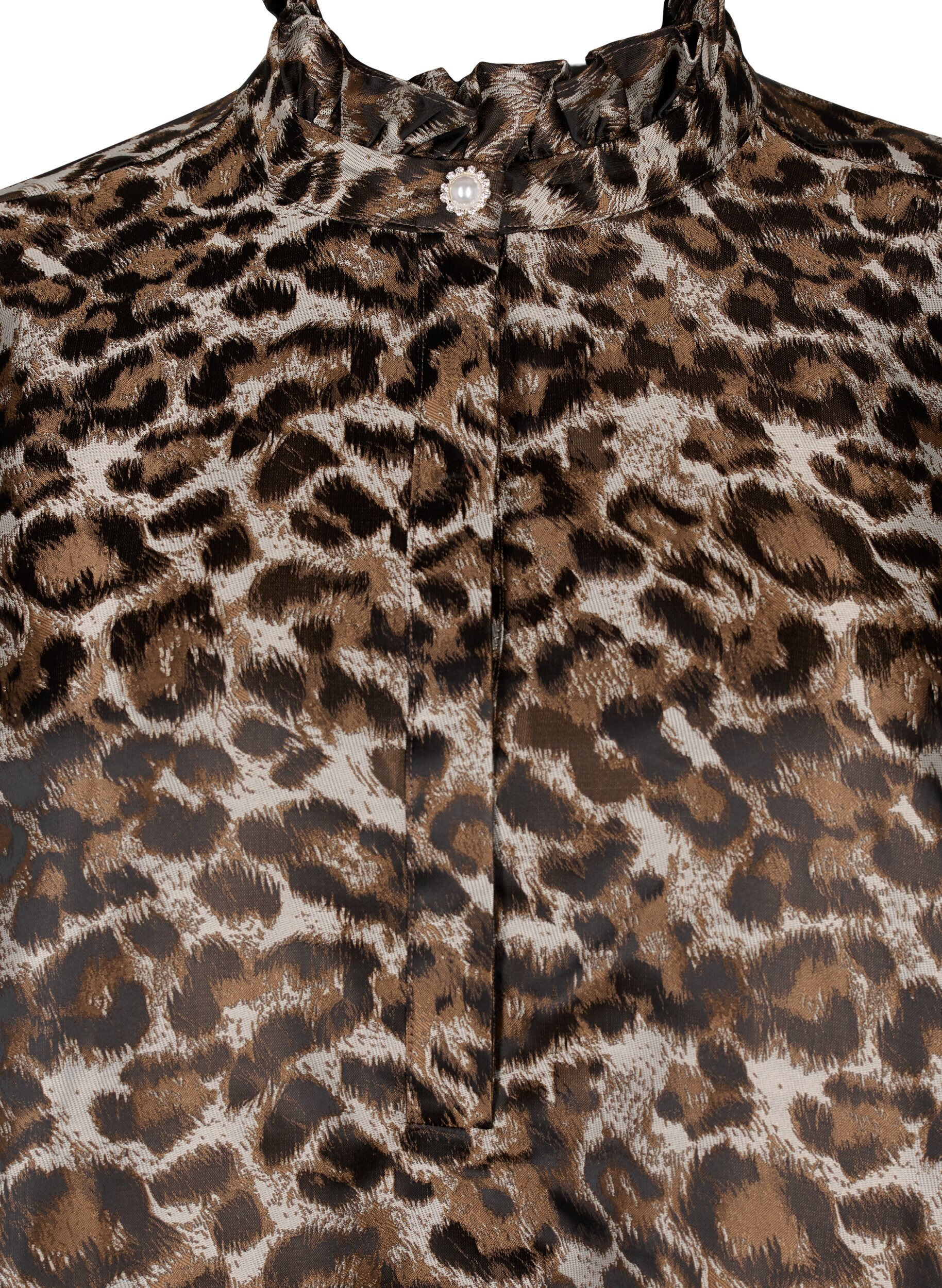 Zizzi Korte jacquard jurk met luipaardpatroon, Brown Leo AOP, Packshot image number 2