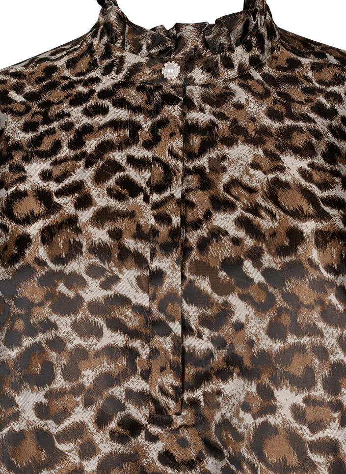 Korte jacquard jurk met luipaardpatroon, Brown Leo AOP, Packshot image number 2