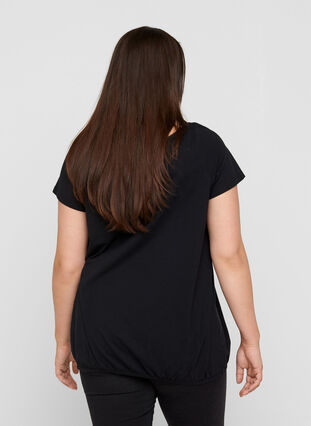 T-shirt met korte mouwen, ronde hals en kanten rand, Black, Model image number 1