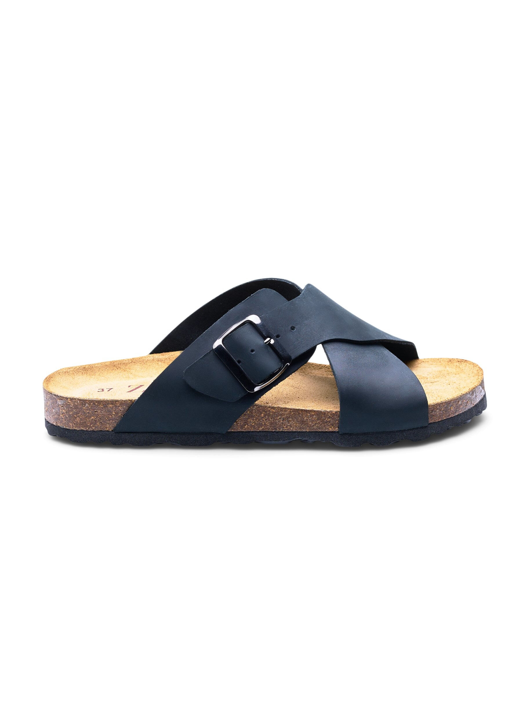 Leren sandalen met brede pasvorm - Zwart - Maat 42-60 - Zizzi