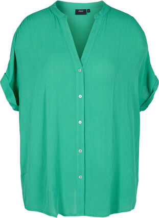 Viscose overhemd met korte mouwen en v-hals, Holly Green, Packshot image number 0