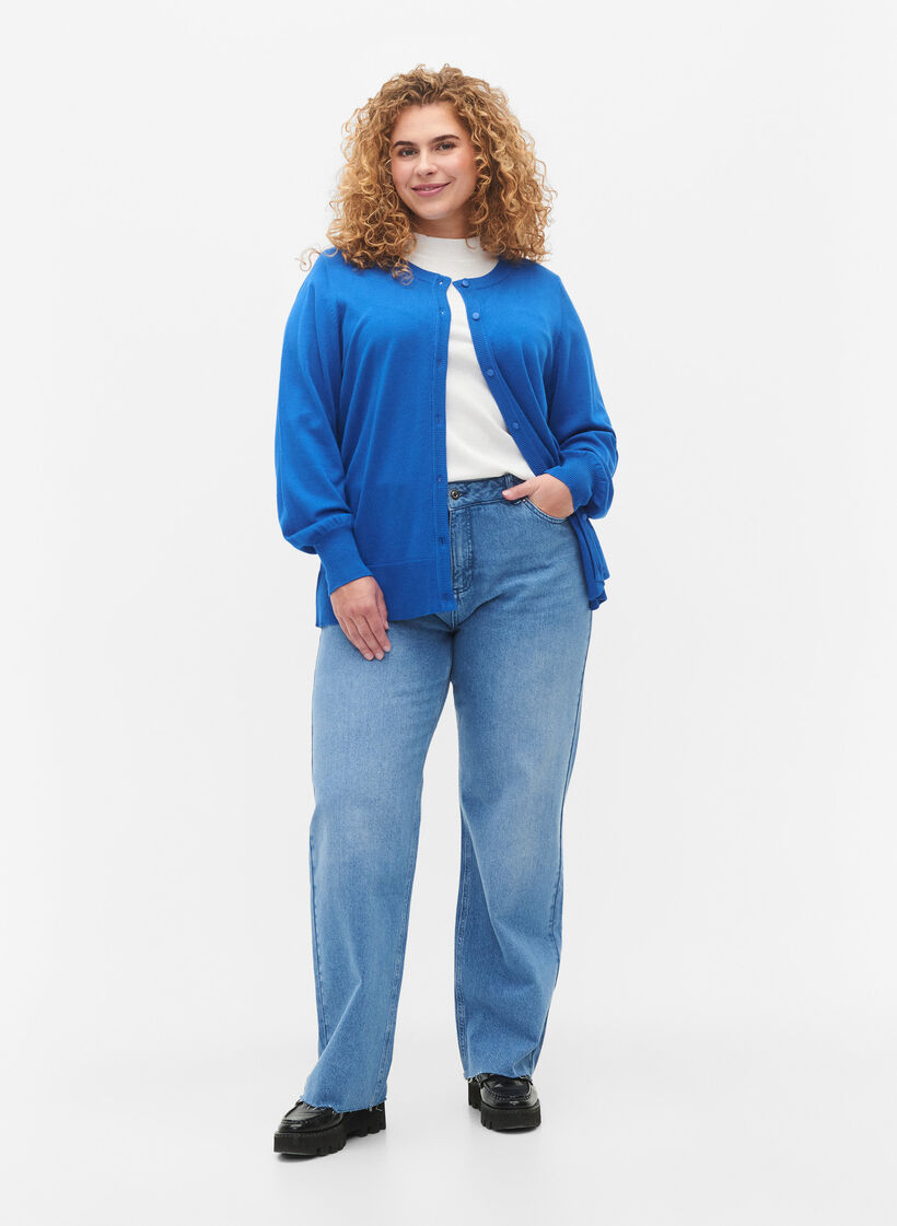 Gebreid vest van viscose met knopen, Princess Blue, Model image number 2