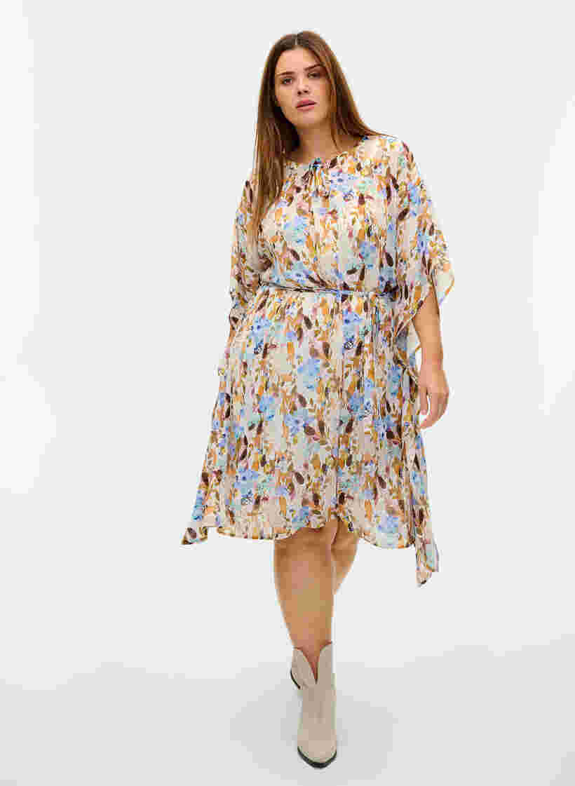 Gebloemde jurk met striksluiting, Humus Flower AOP, Model image number 2