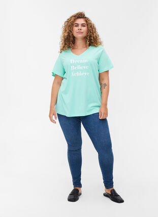 Katoenen t-shirt met v-hals en print, Cabbage, Model image number 2
