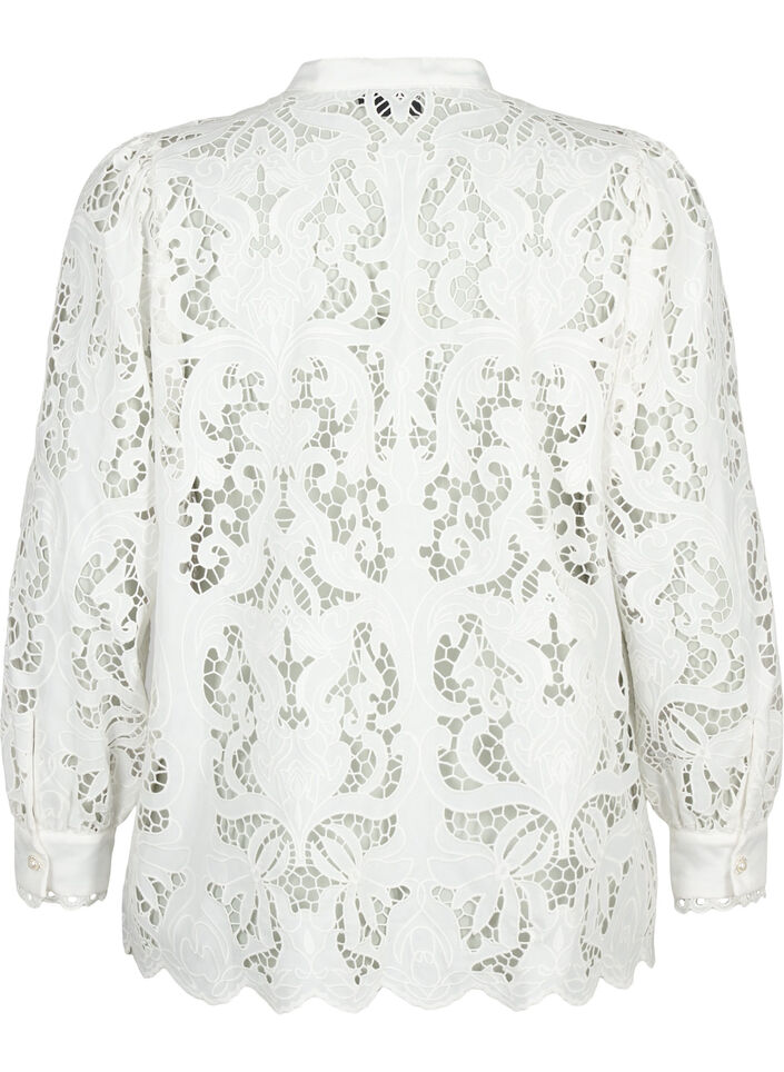 Kanten shirt blouse met lange mouwen, White, Packshot image number 1