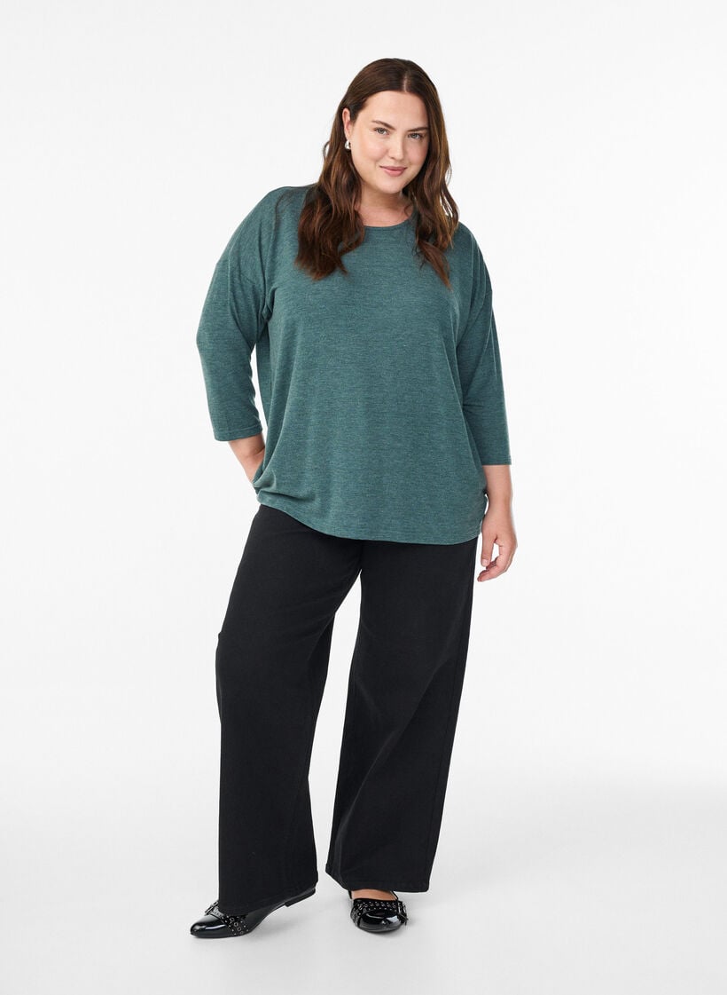Jersey blouse met 3/4 mouwen, Groen, Model image number 1