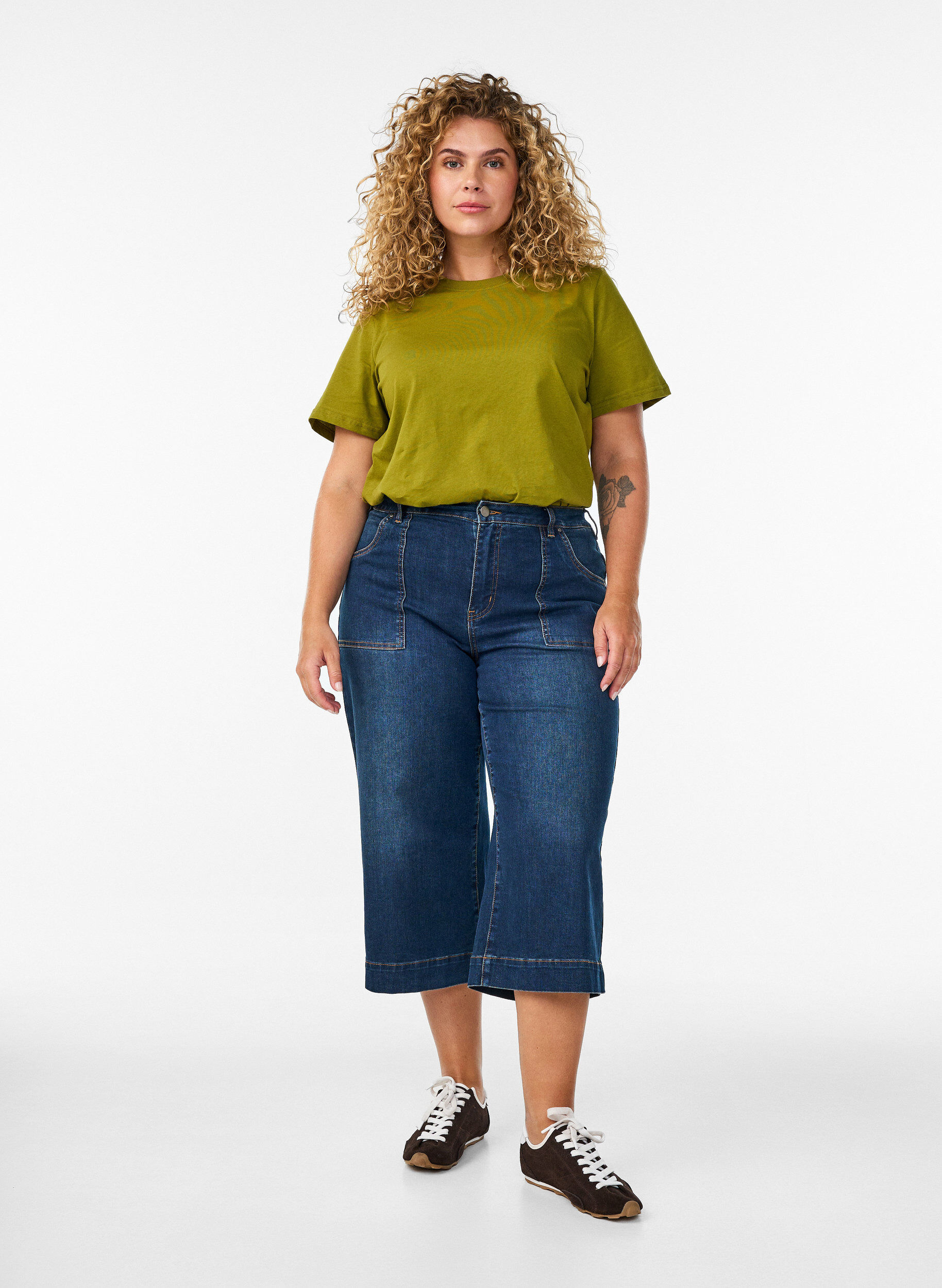 ZizziBasic katoenen T-shirt met ronde hals, Groen, Model image number 1