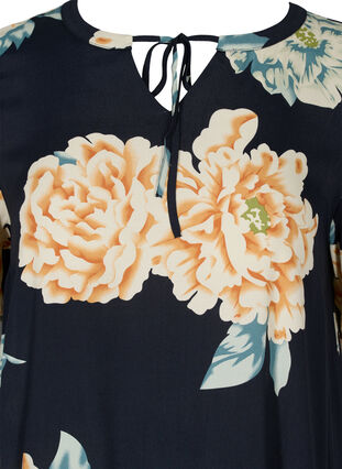Viscose jurk met print en korte mouwen, Roses on Navy, Packshot image number 2