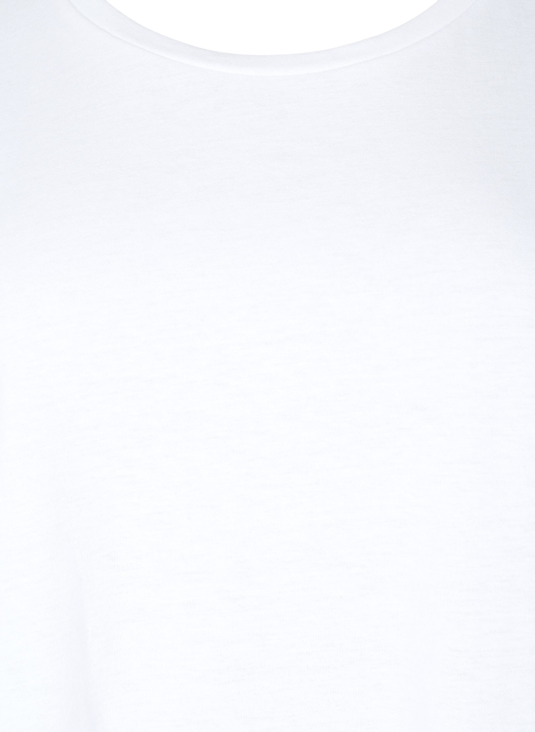 Zizzi T-shirt met korte mouwen van katoenmix, Wit, Packshot image number 2