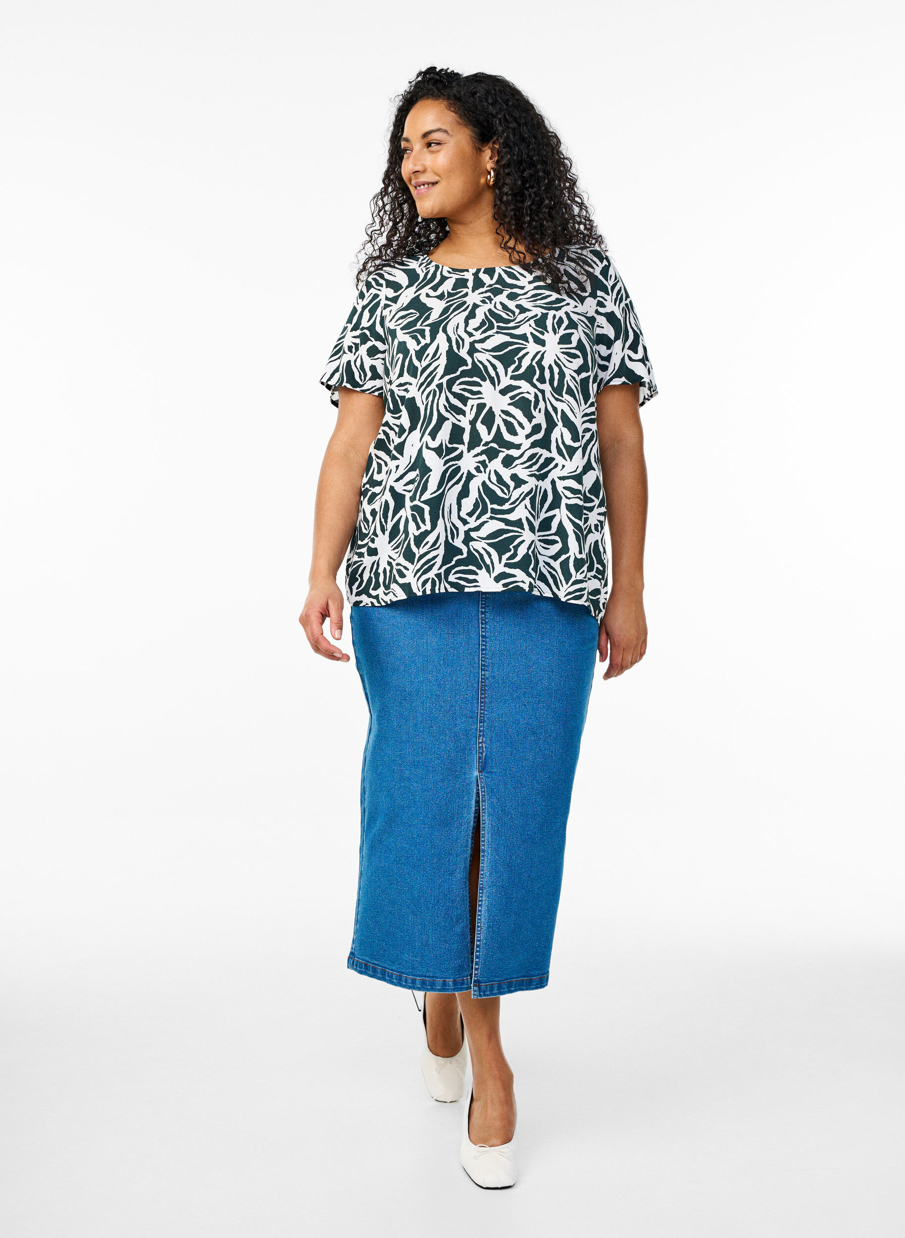 ZizziViscose blouse met korte mouwen en print, Groen, Model image number 1