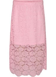 Kanten midirok met een elastische tailleband, Roze