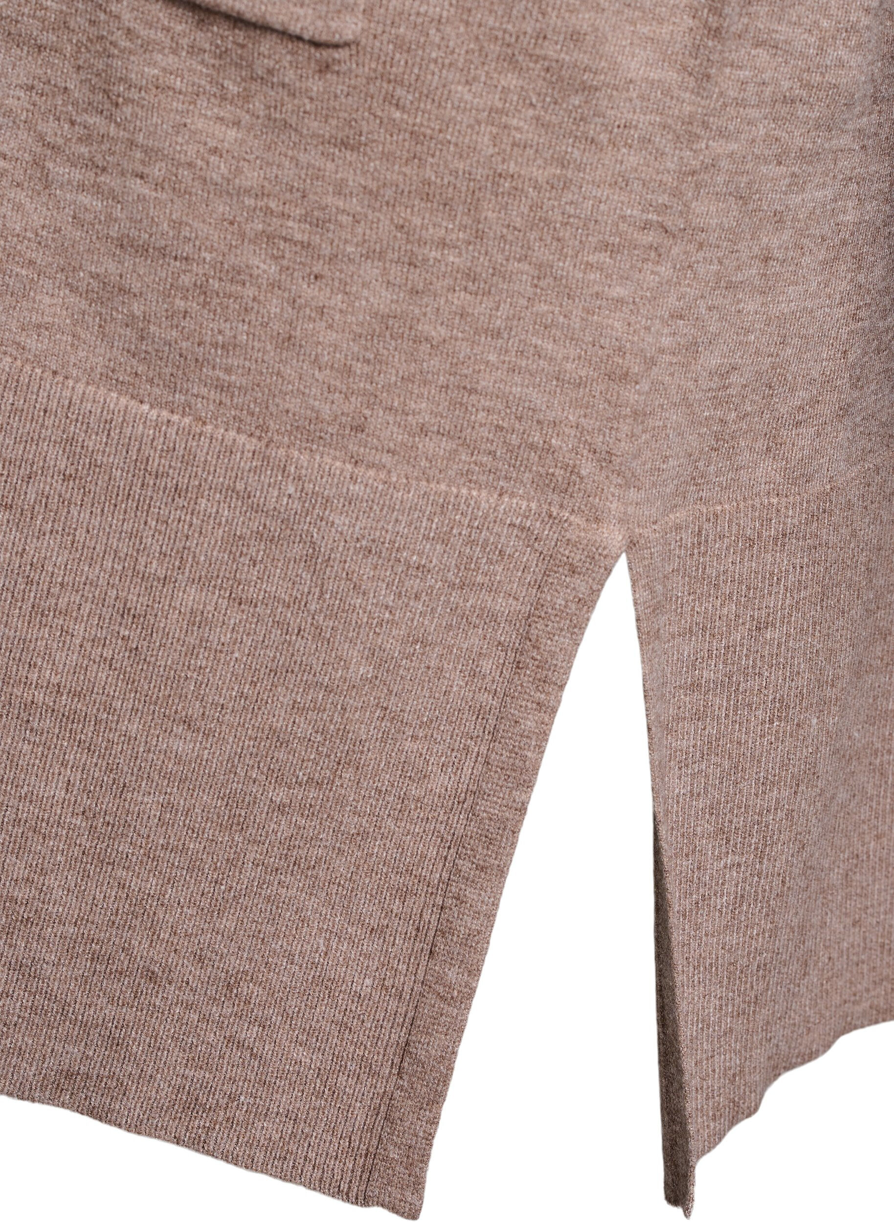 Zizzi Lang gebreid vest met zakken, Fossil w. TNT Mel. , Packshot image number 4
