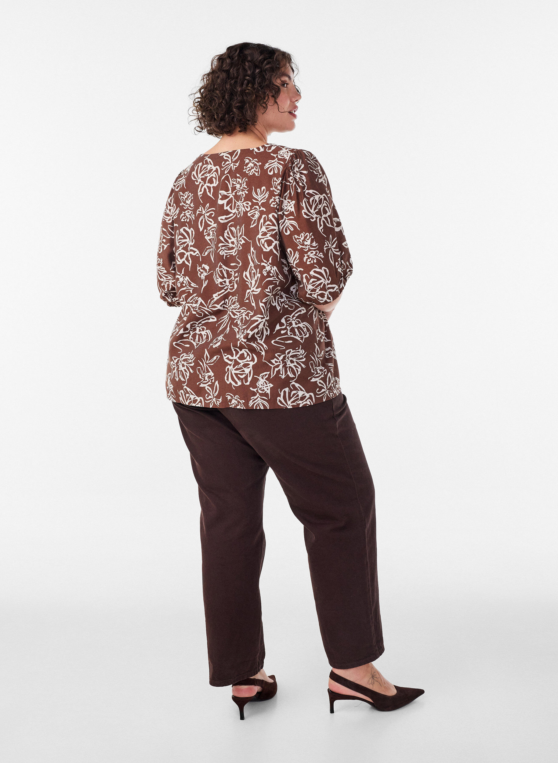 ZizziViscose blouse met V-hals, Bruin, Model image number 2