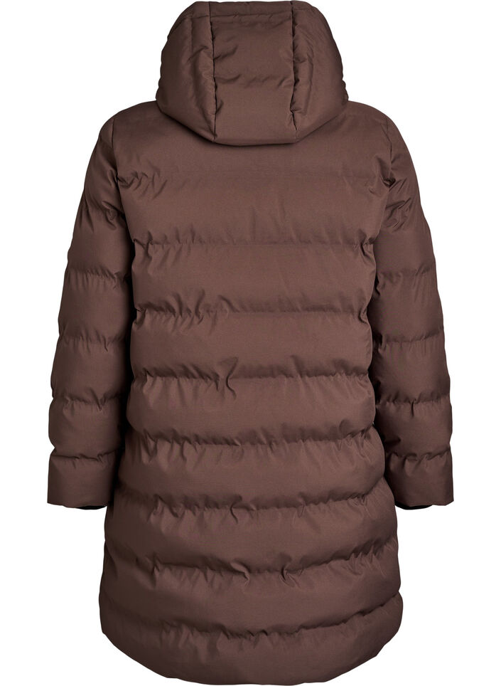 Pufferjas met capuchon en zakken, Bruin, Packshot image number 1