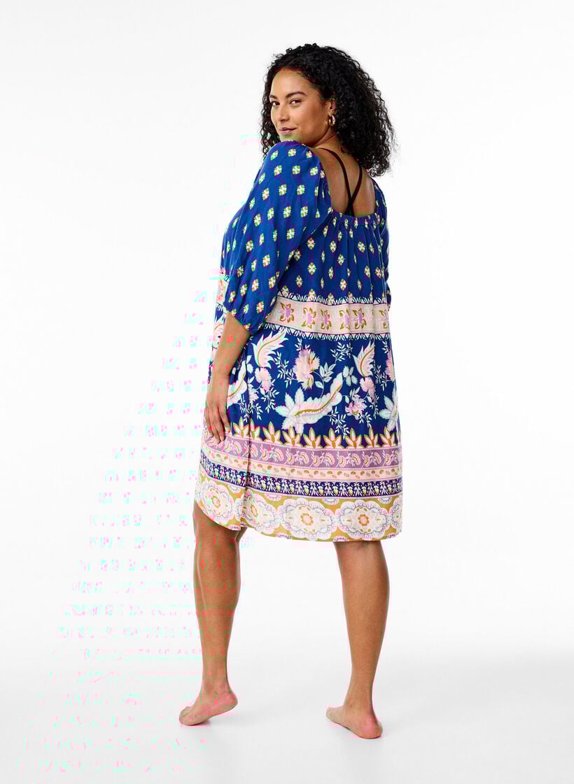 Strandjurk van viscose met print, Blauw, Model image number 2