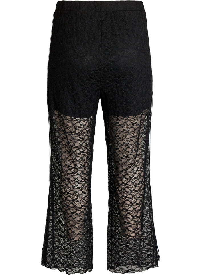 Transparante wijde kanten broek, Zwart, Packshot image number 1