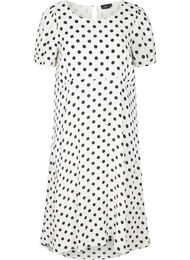Viscose jurk met korte mouwen en stippen, White w. Black Dot