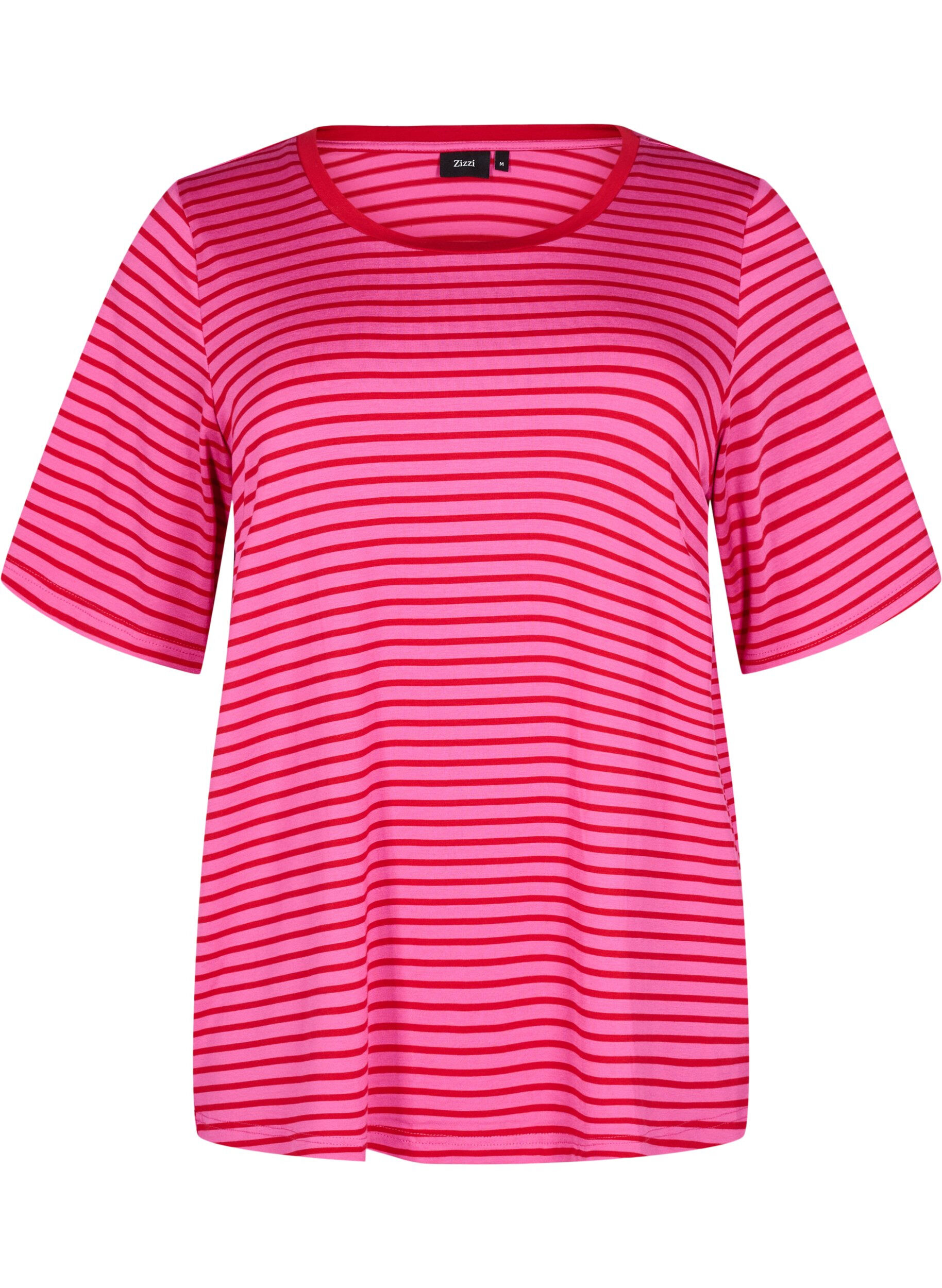 Zizzi T-shirt met TENCEL&trade; Lyocell en strepen, Roze, Packshot image number 0