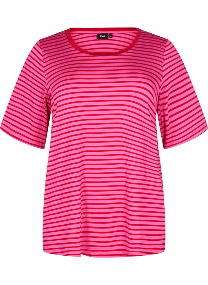 T-shirt met TENCEL™ Lyocell en strepen, Roze, Packshot image number 0