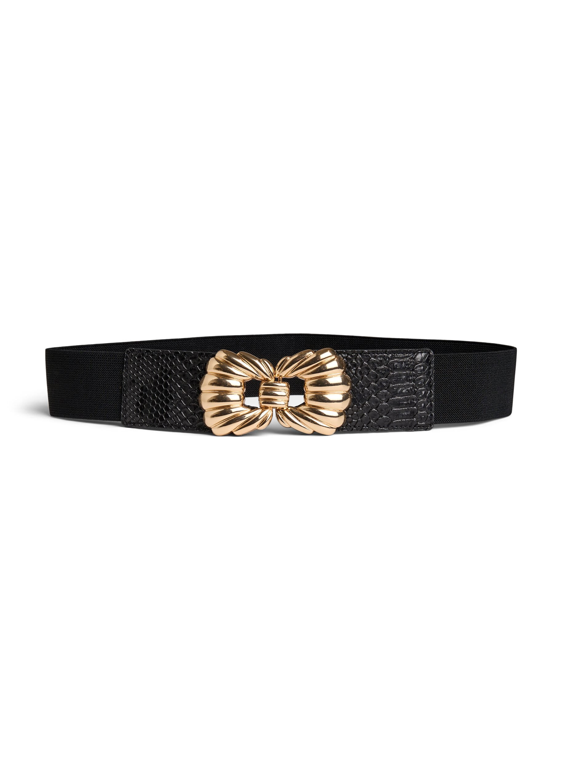 Zizzi Elastische taille riem met gouden gesp, Zwart, Packshot image number 0