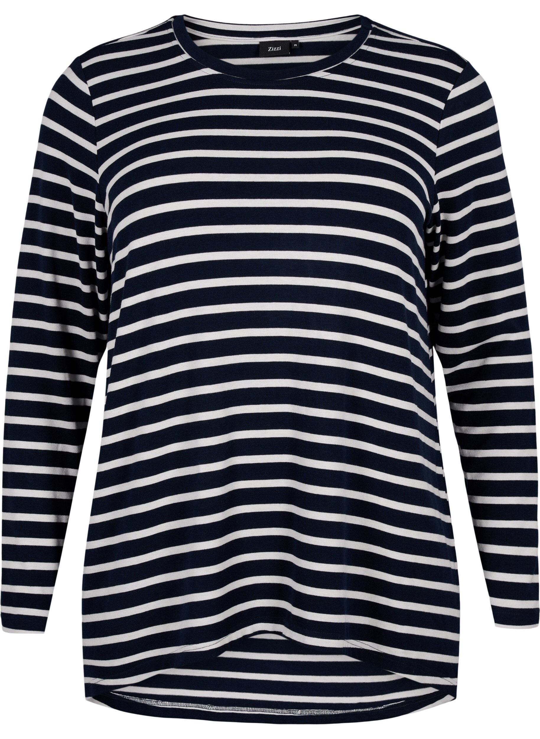 Zizzi Blouse met lange mouwen en strepen, Evening Blue Stripe, Packshot image number 0