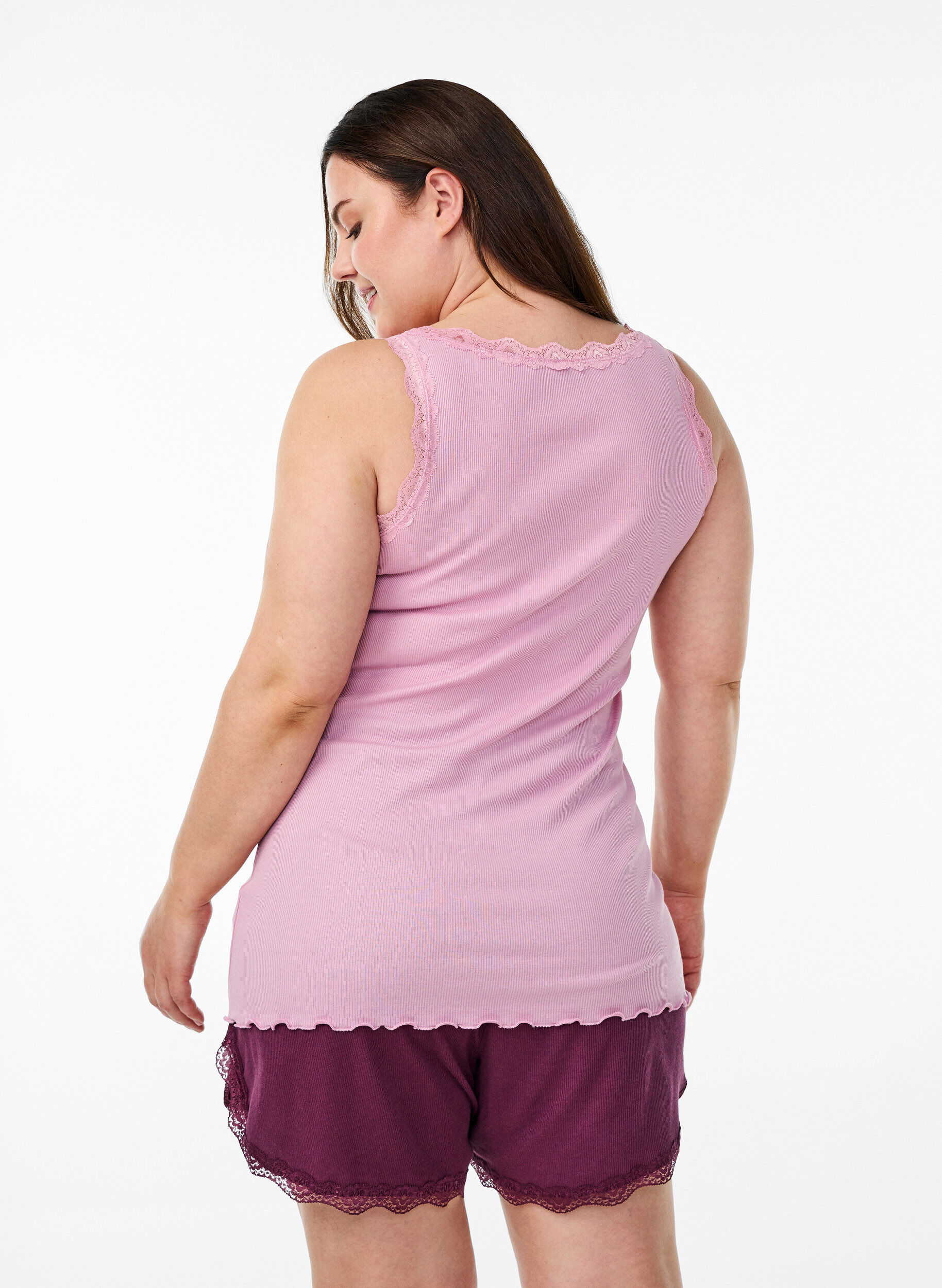 ZizziTop met kanten rand, Roze, Model image number 2