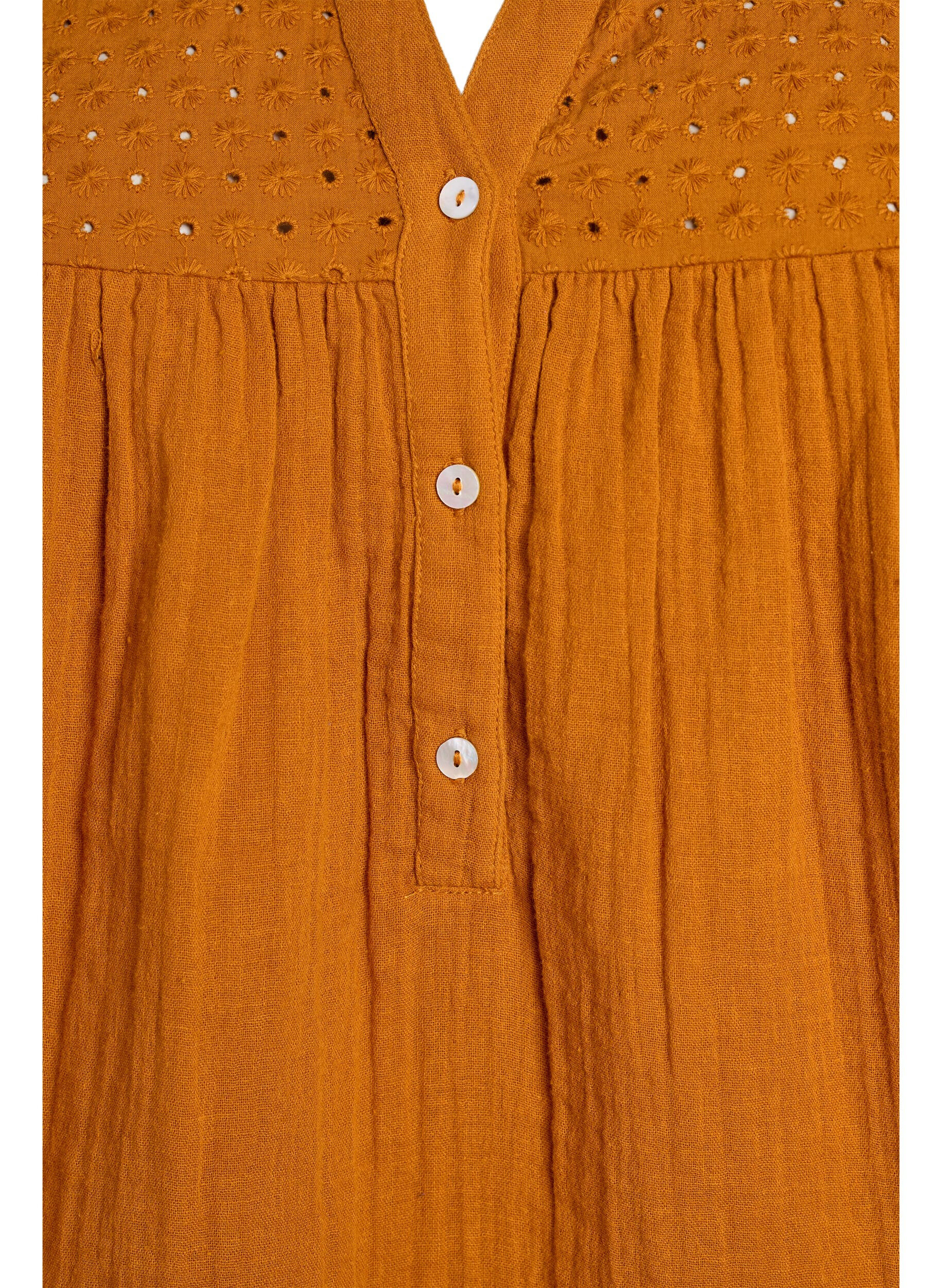 ZizziBlouse in katoenen mousseline met broderie anglaise, Oranje, Packshot image number 2