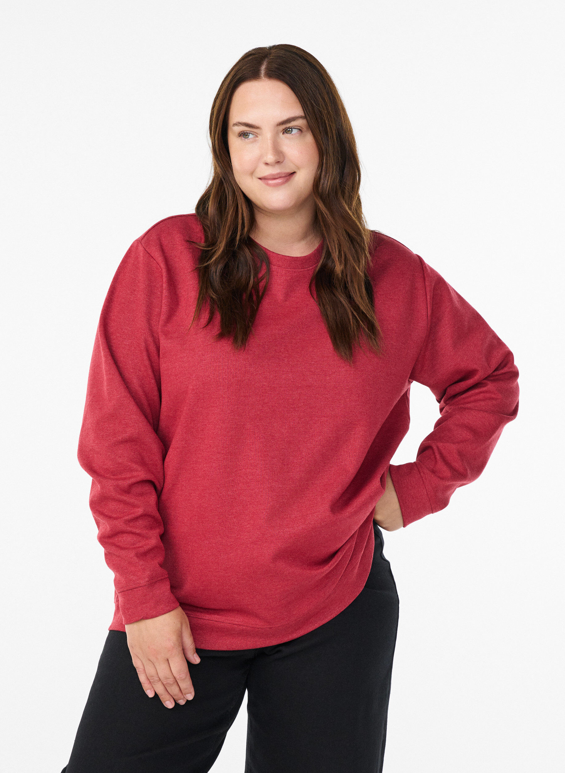Sweatshirt met ronde hals, Rood, Model
