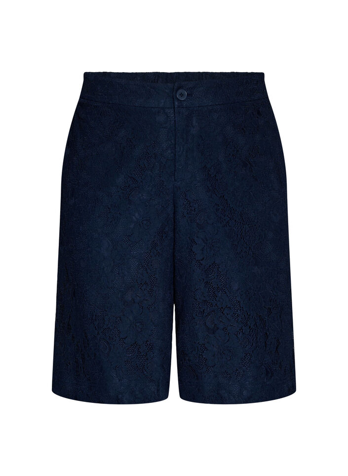 Bermuda shorts van kant met hoge taille, Blauw, Packshot image number 0