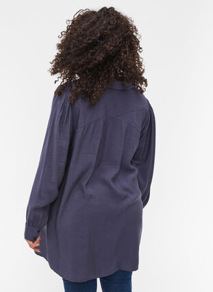 Lange blouse in effen kleur en viscosemix, Odysses Gray, Model image number 1