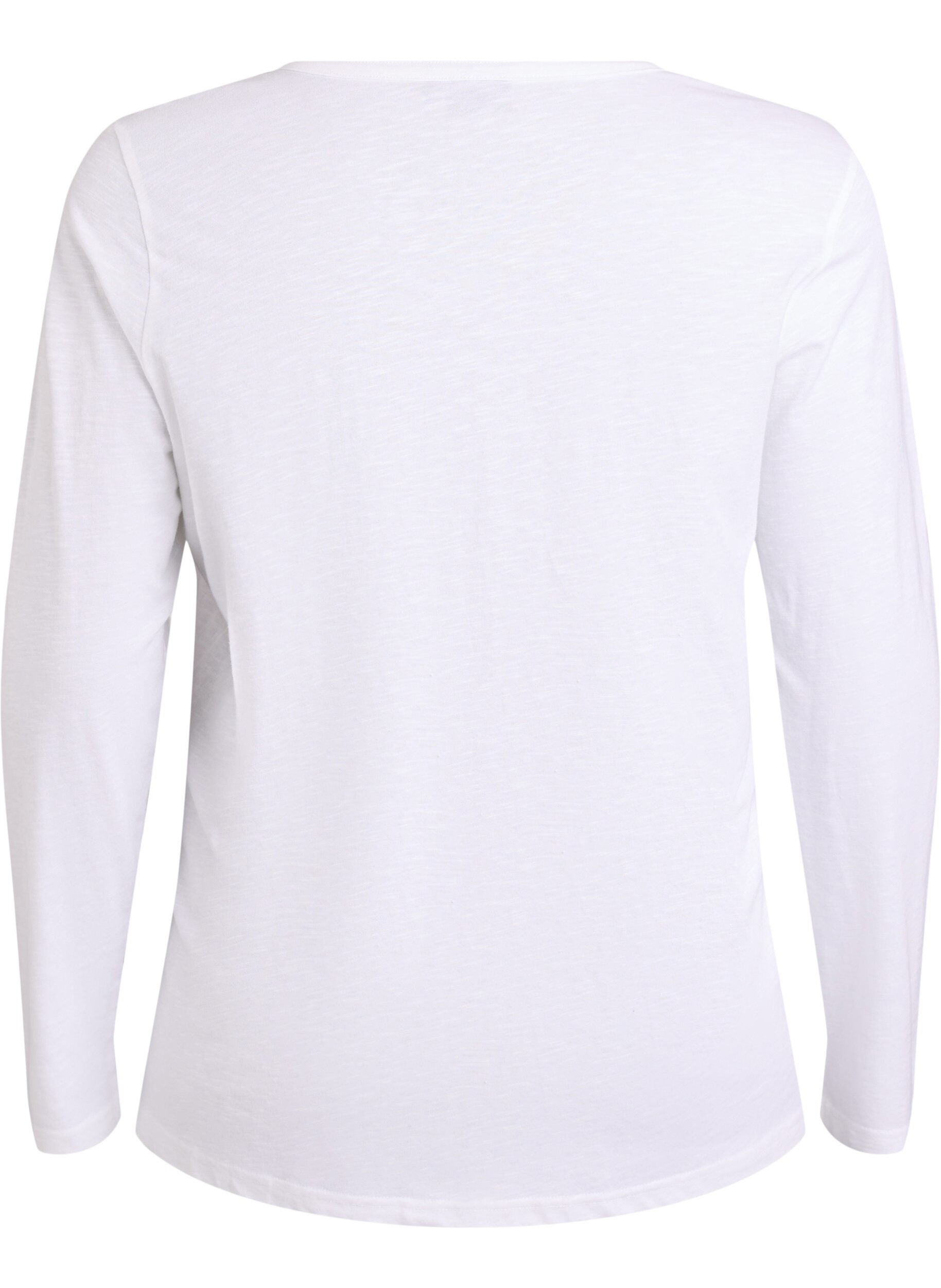 ZizziT-shirt met lange mouwen, V-hals en knopen, Wit, Packshot image number 1