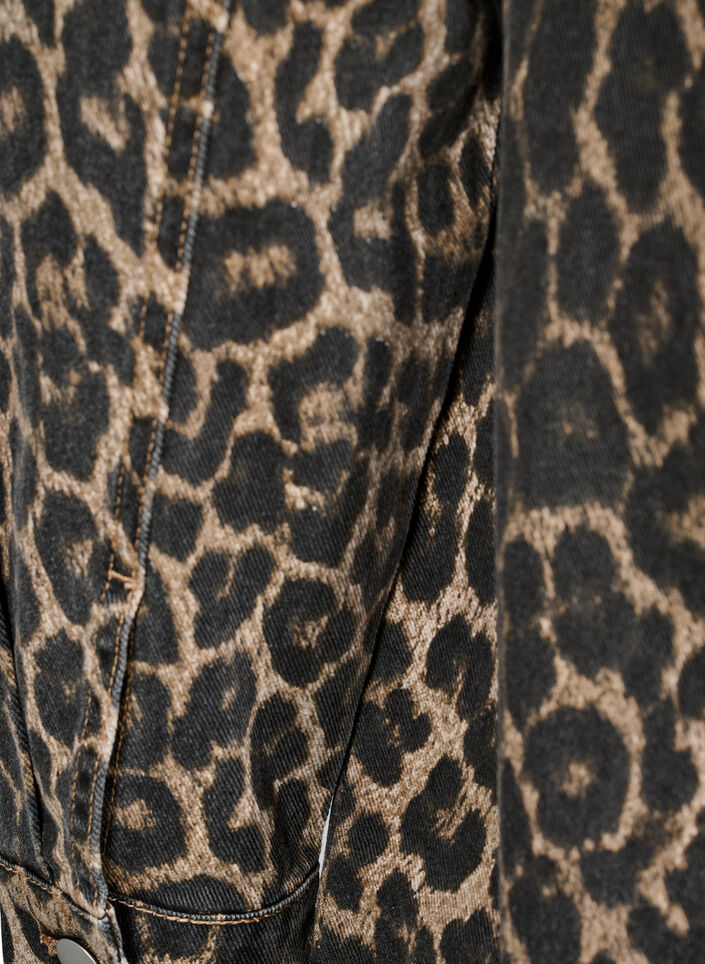 Denim jurk met lange mouwen en luipaardprint, Brown Leo AOP, Packshot image number 3