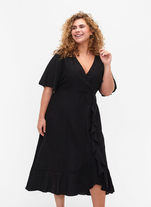 Midi-jurk met vleermuismouwen, Black, Model image number 2
