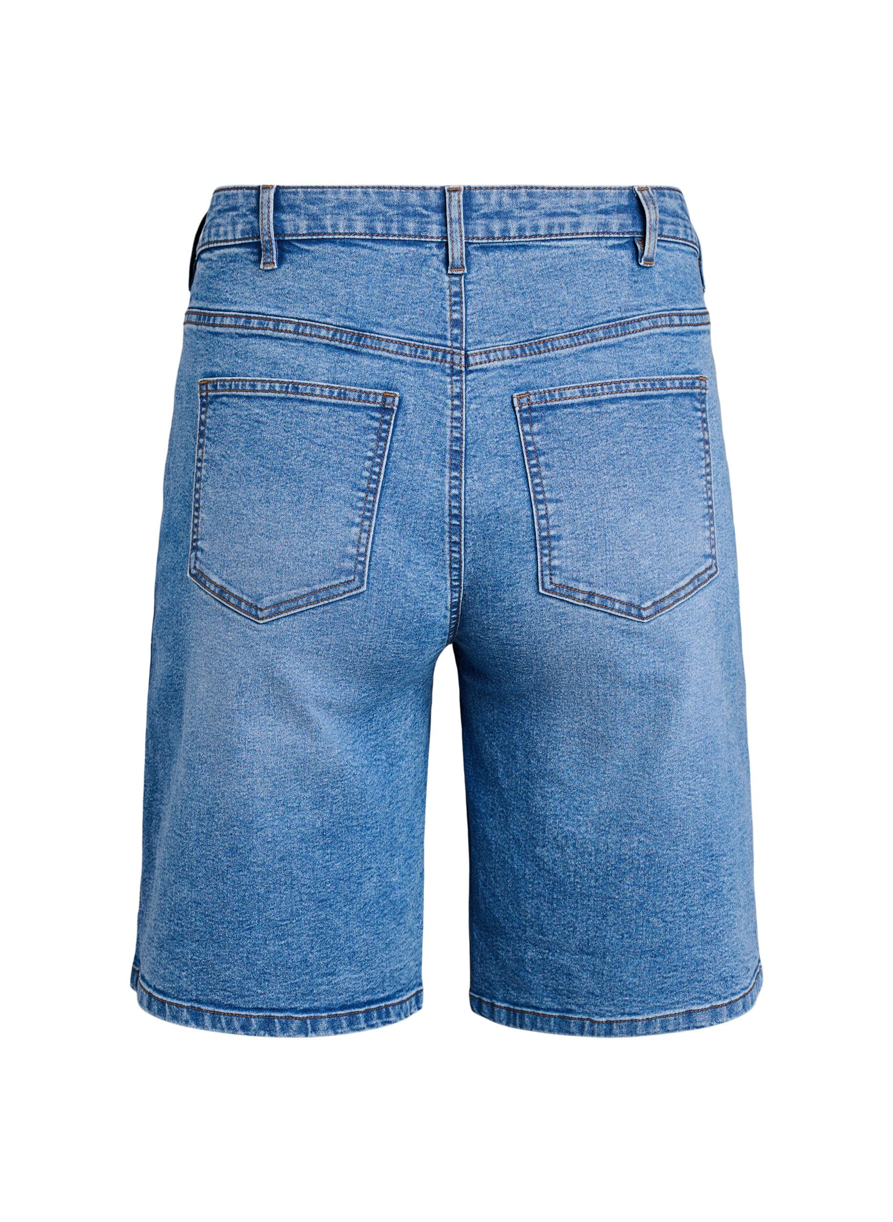Zizzi Losse denim shorts met hoge taille, Blauw, Packshot image number 1