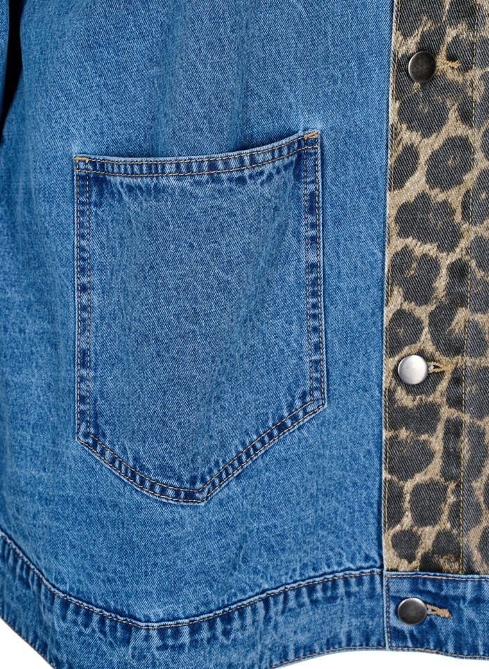 Denim shirt met luipaardprint details, Blauw, Packshot image number 2