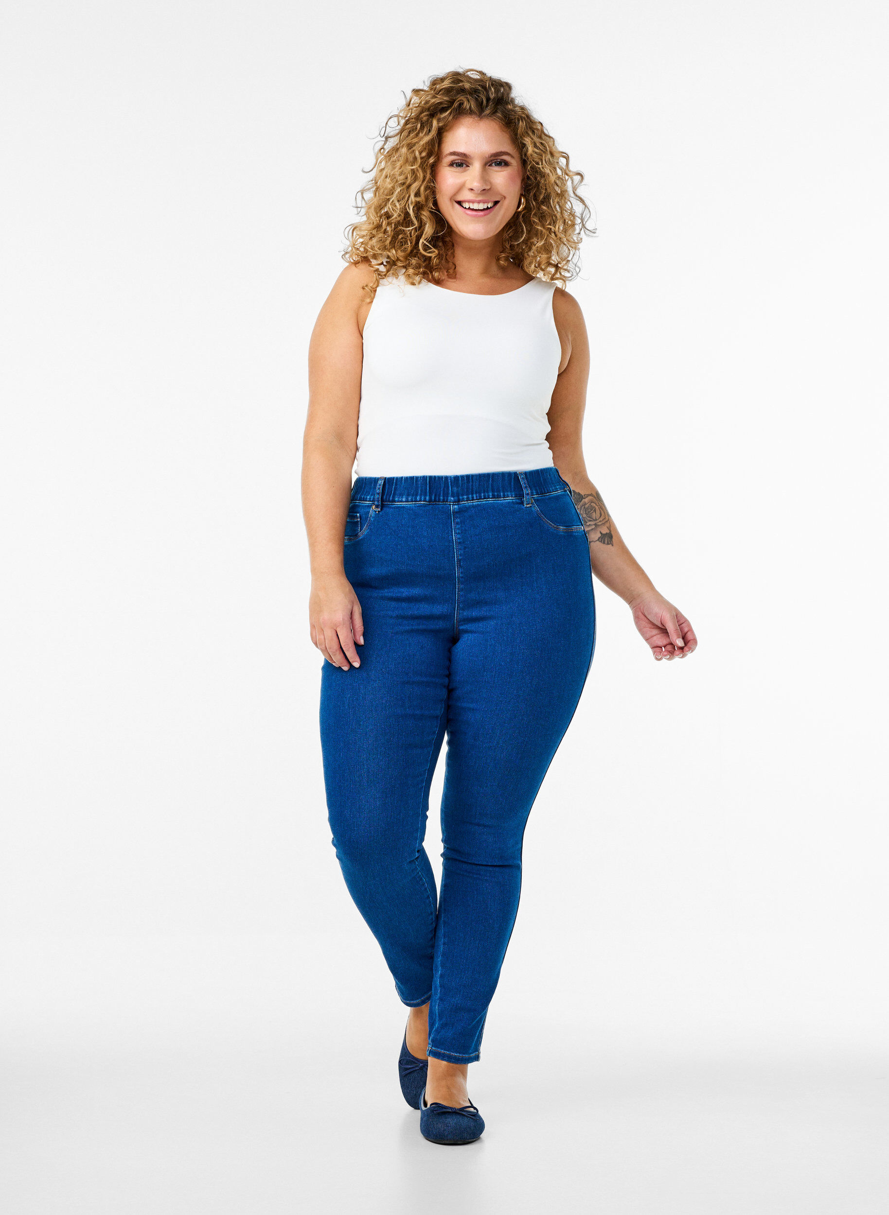 Jeggings met hoge taille, Blauw, Model