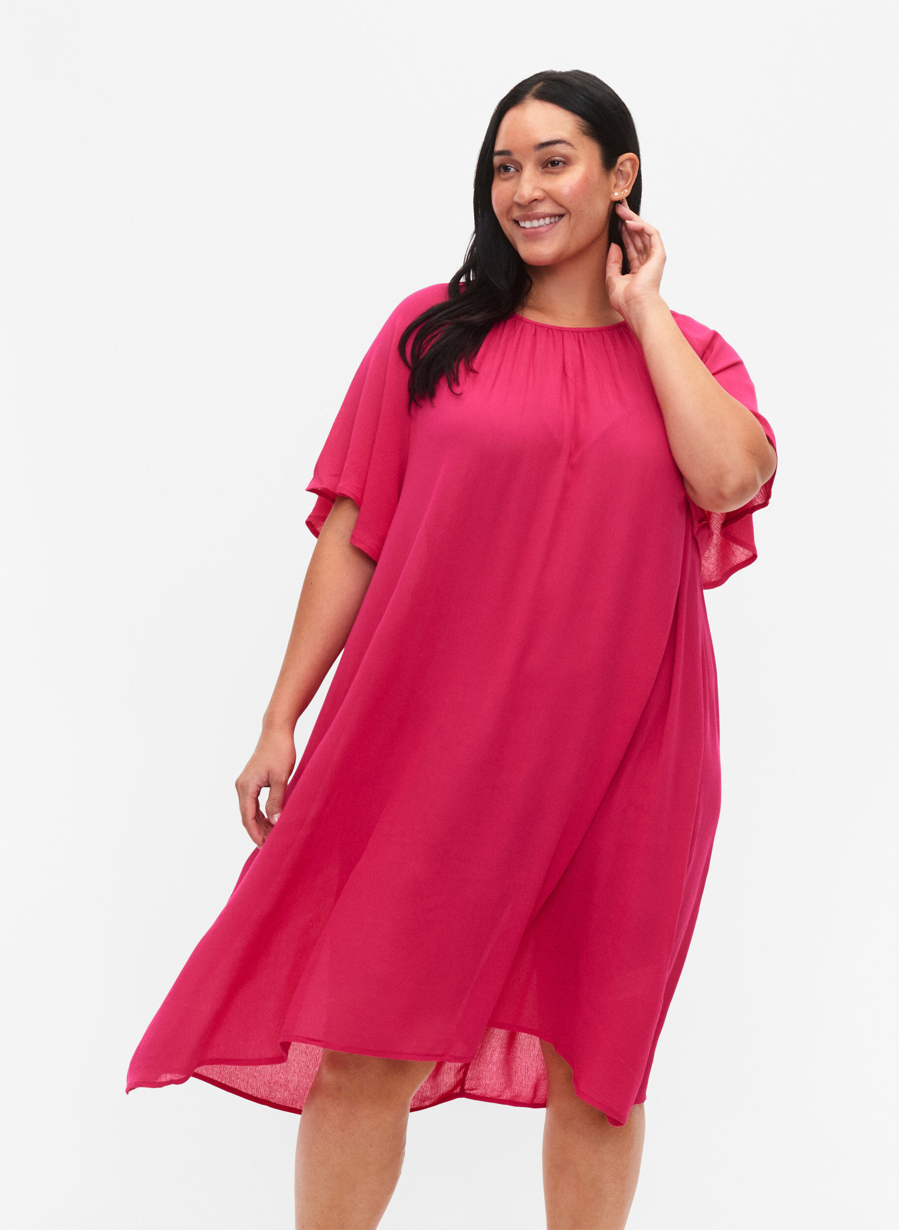 Zizzi Jurk van viscose met korte mouwen, Bright Rose, Model image number 0